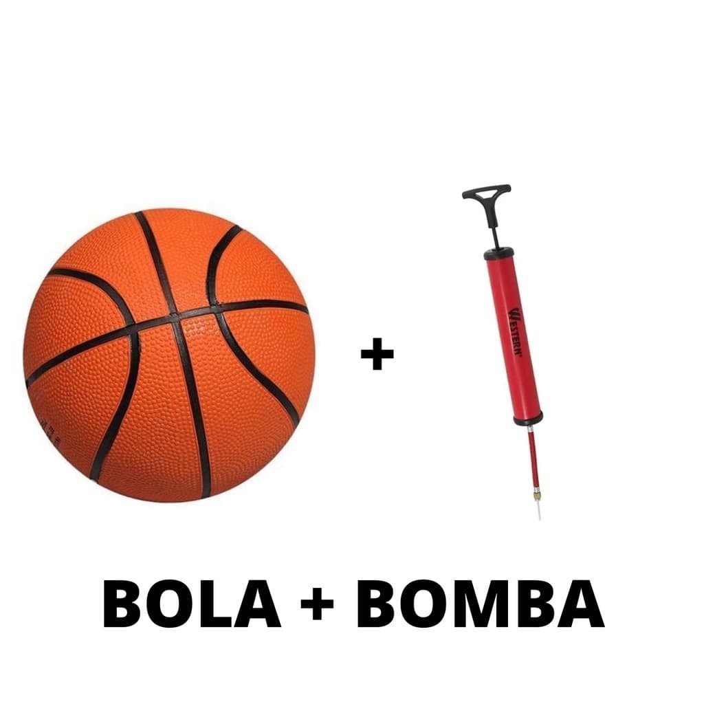 Kit Bola Basquete NBA Tamanho Oficial Nº 7 + Bomba Inflar E Bico Ar Para Encher Bola Basketball Quadra Original