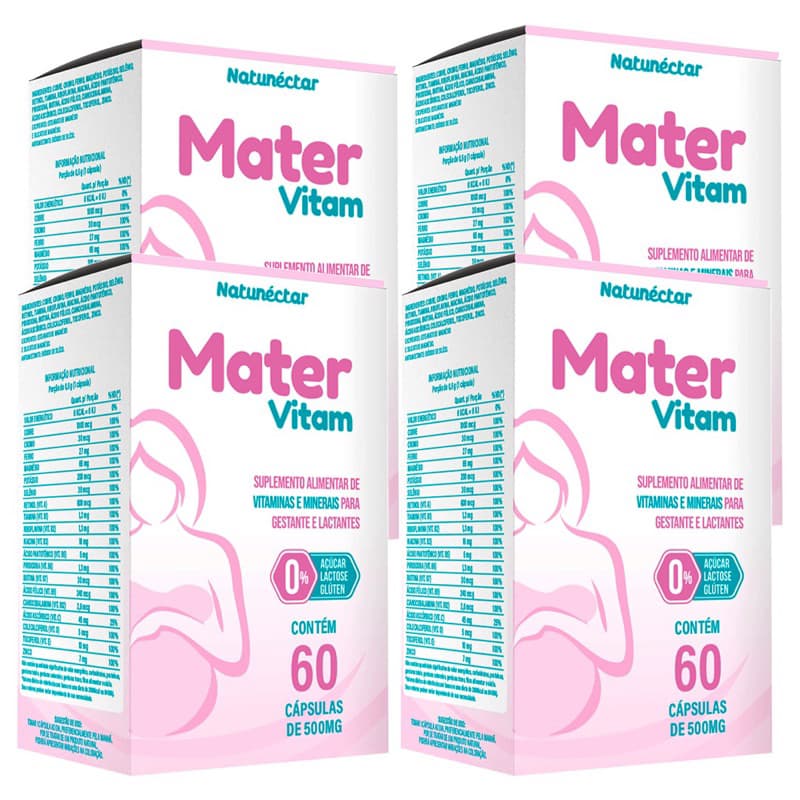 Kit 4 Mater Vitamina Gestante 500mg 60 Cápsulas - Natunéctar
