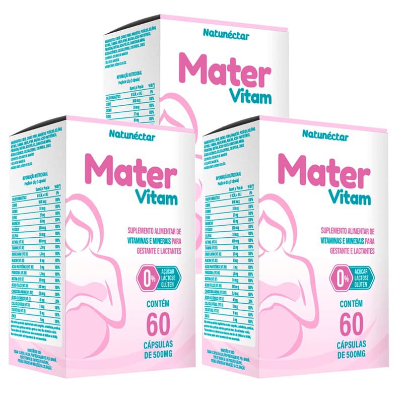 Kit 3 Mater Vitamina Para Gestantes 500mg 60 Cápsulas - Natunéctar