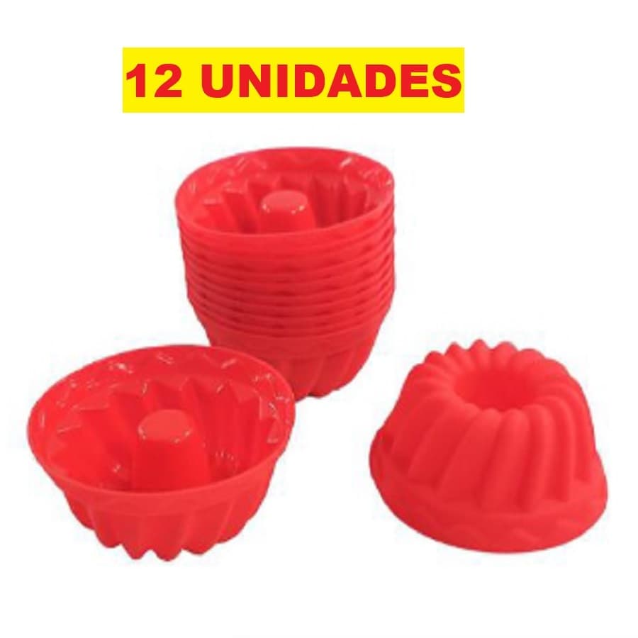 Kit 12 Formas 7x4.5x3.5 CM Em Silicone Para Cupcake Pudim Doces Cores Aleatórias Cozinha Multiuso Prático