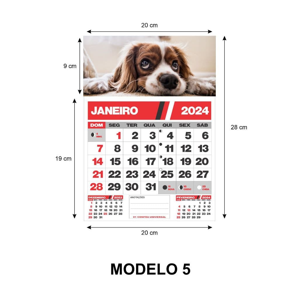 Calendário Folhinha de Parede 20x28 cm 2026 c/ Bloco 12 Meses