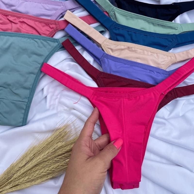 Kit 5 Calcinha Tangas Fio Duplo de Pala Tirinha Colorida