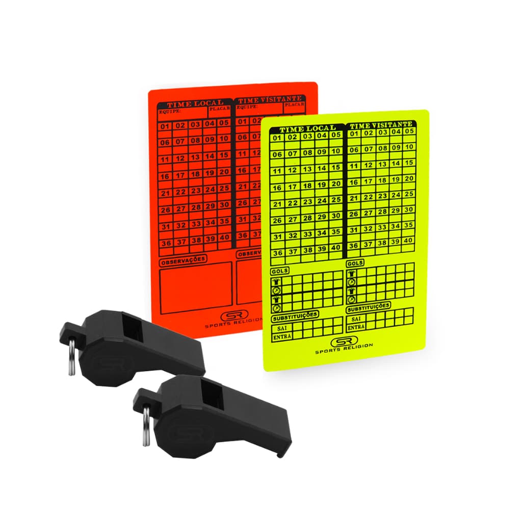 Kit Par Cartão Árbitro Futebol Fluorescente  + 2 Apitos deÁrbitro