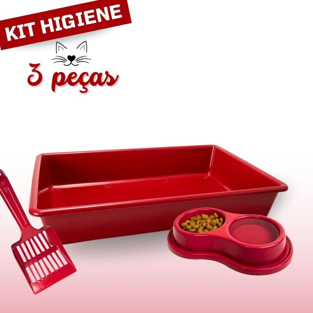 Caixa de Areia Para Gatos Kit Comedouro e Bebedouro Duplo Antiformigas Pá Higiênica