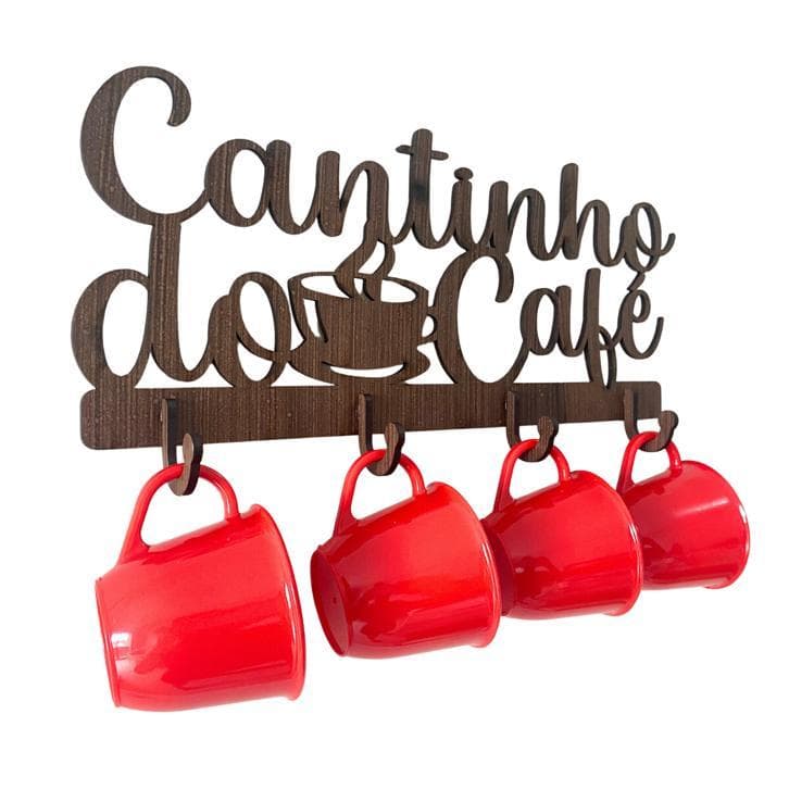 Suporte de Parede + 4 Xícaras de Acrílico Cantinho do Café Chá Chaveiro Gancho