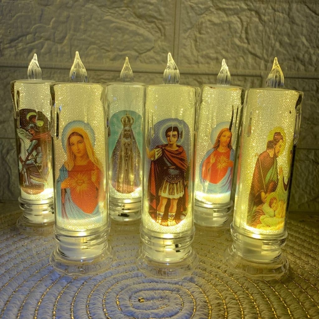 Vela de Led Eletrônica Virtual Chama Viva Vários Santos