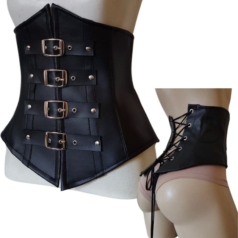 corselet corset fivelas de couro sintético estruturado