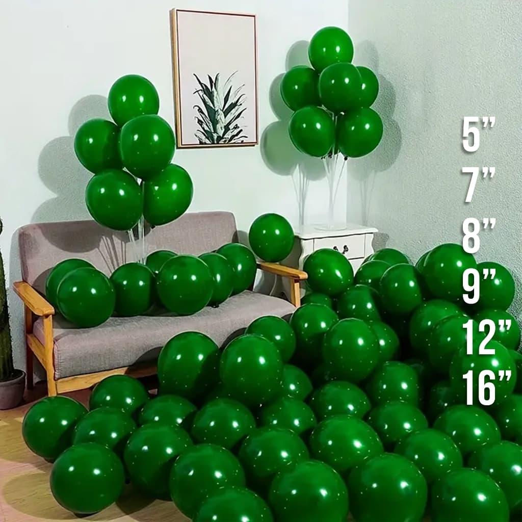 Balão Verde Escuro de Látex | Cores Lisas | 5" a 16" | Diversas Quantidades | FestBall