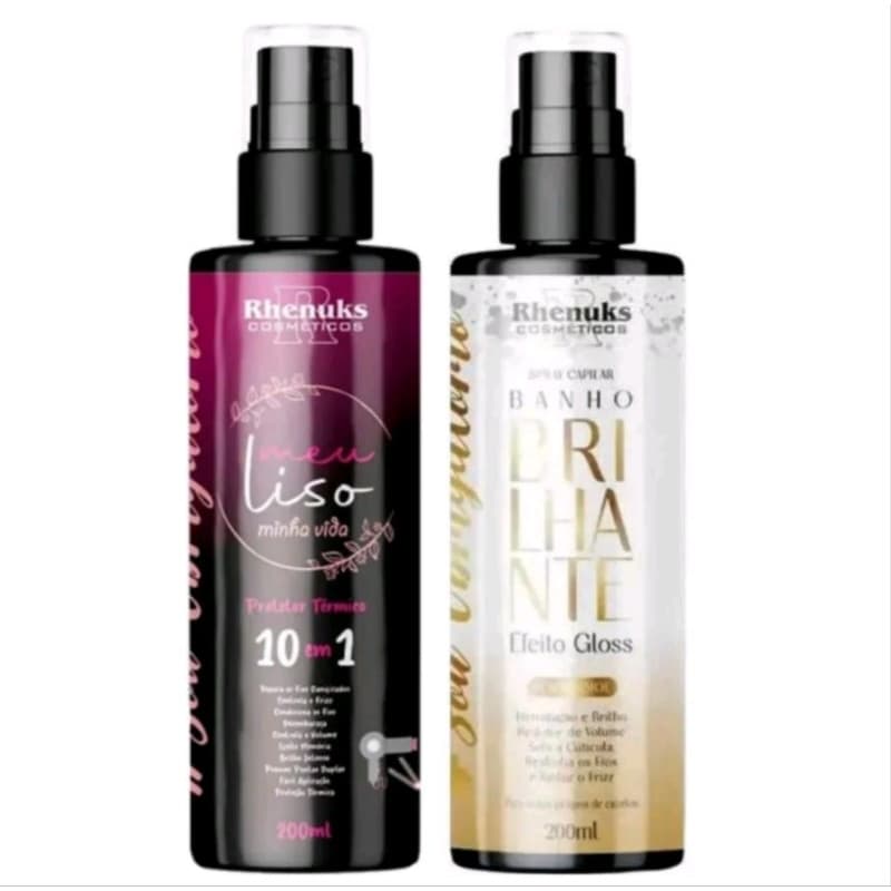 Kit Spray Protetor Térmico Capilar Meu Liso E Banho Brilhante 200ml Rhenuks