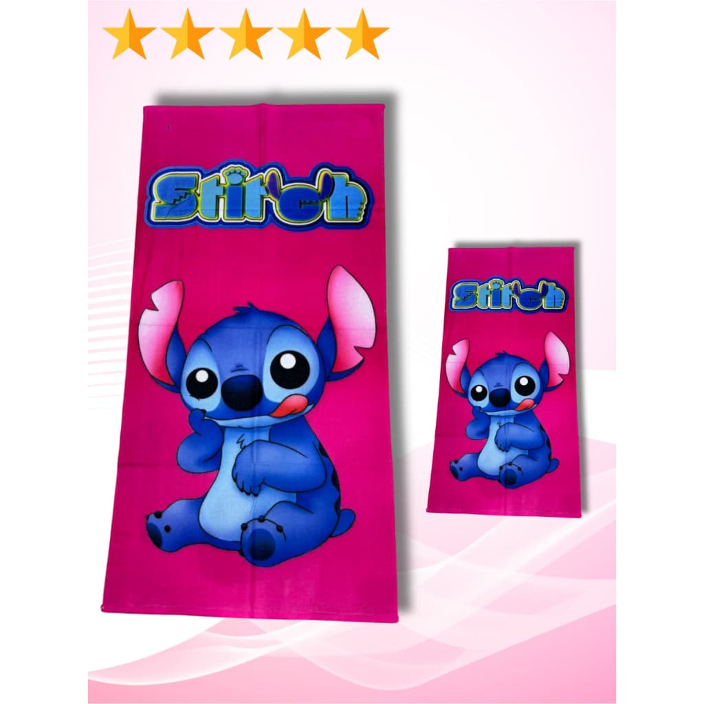 Toalha De Banho E Rosto Boca Lancheira Infantil Lilo Stitch Rosa