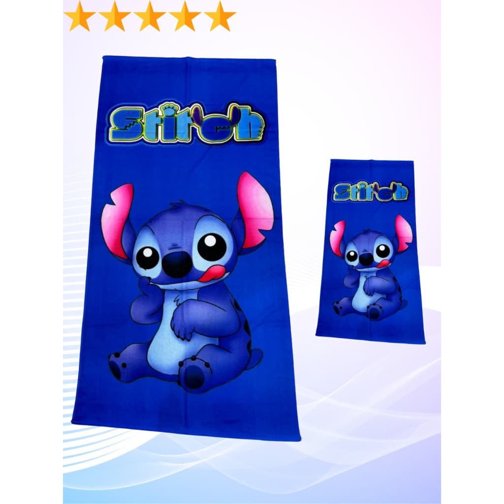 Toalha De Banho E Rosto Boca Lancheira Infantil Lilo Stitch Azul