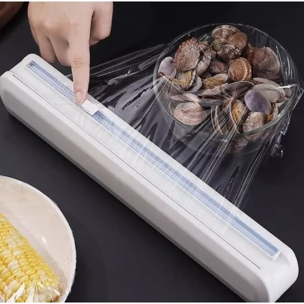 Dispenser Suporte Plástico Filme Base Magnética Com Cortador Cor Branca