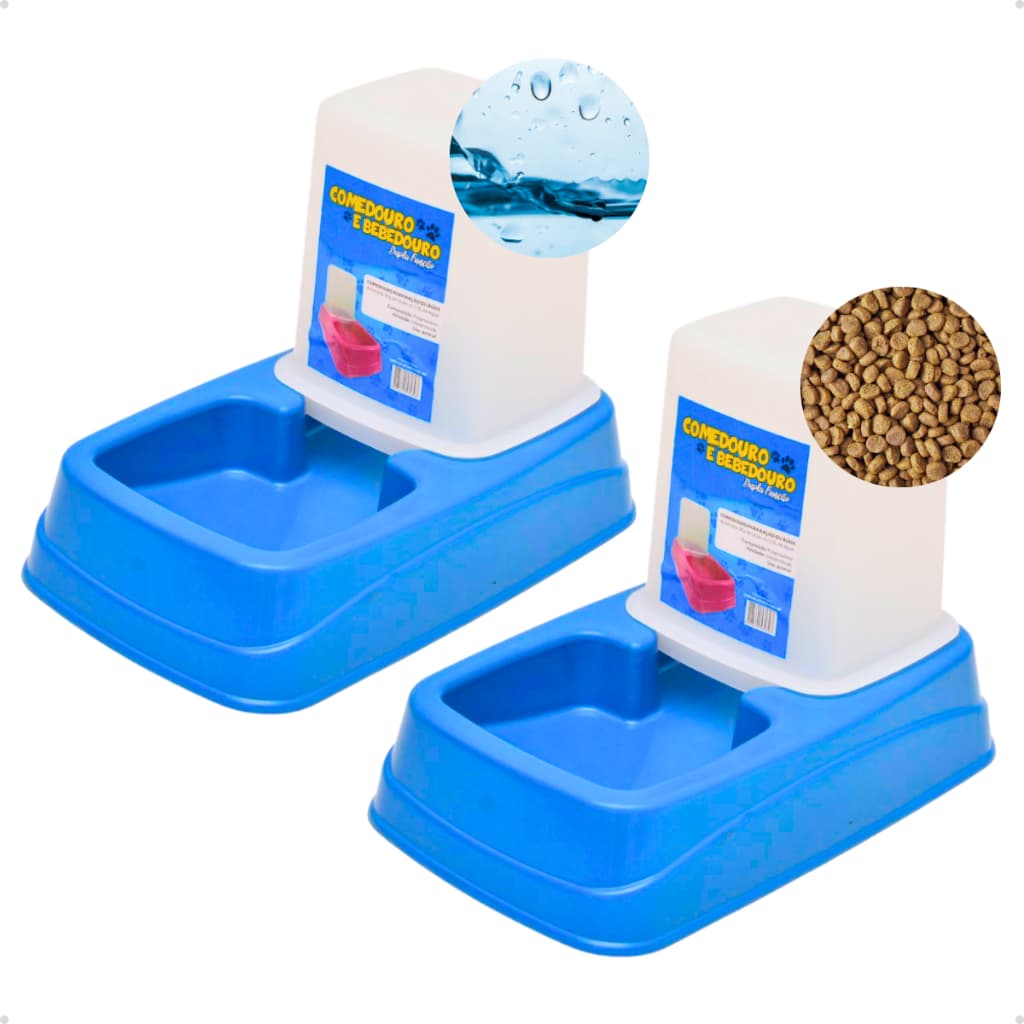 Kit Comedouro/Bebedouro Dupla Função Dispenser Automático 1 Kg Ração/1,5 Litros Água Cães e Gatos