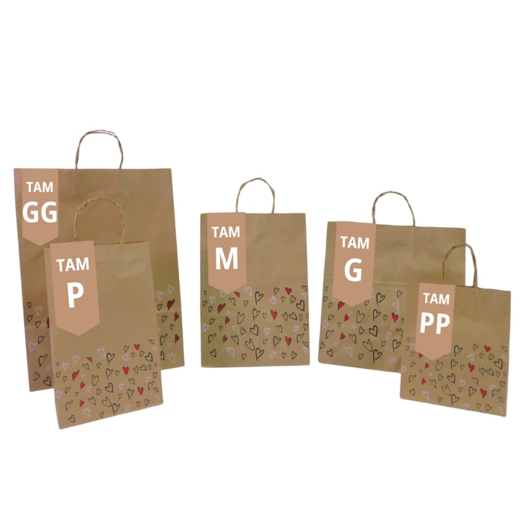 Sacola Papel Kraft Personalizada Coração (COLORIDO) - 50 Unidades