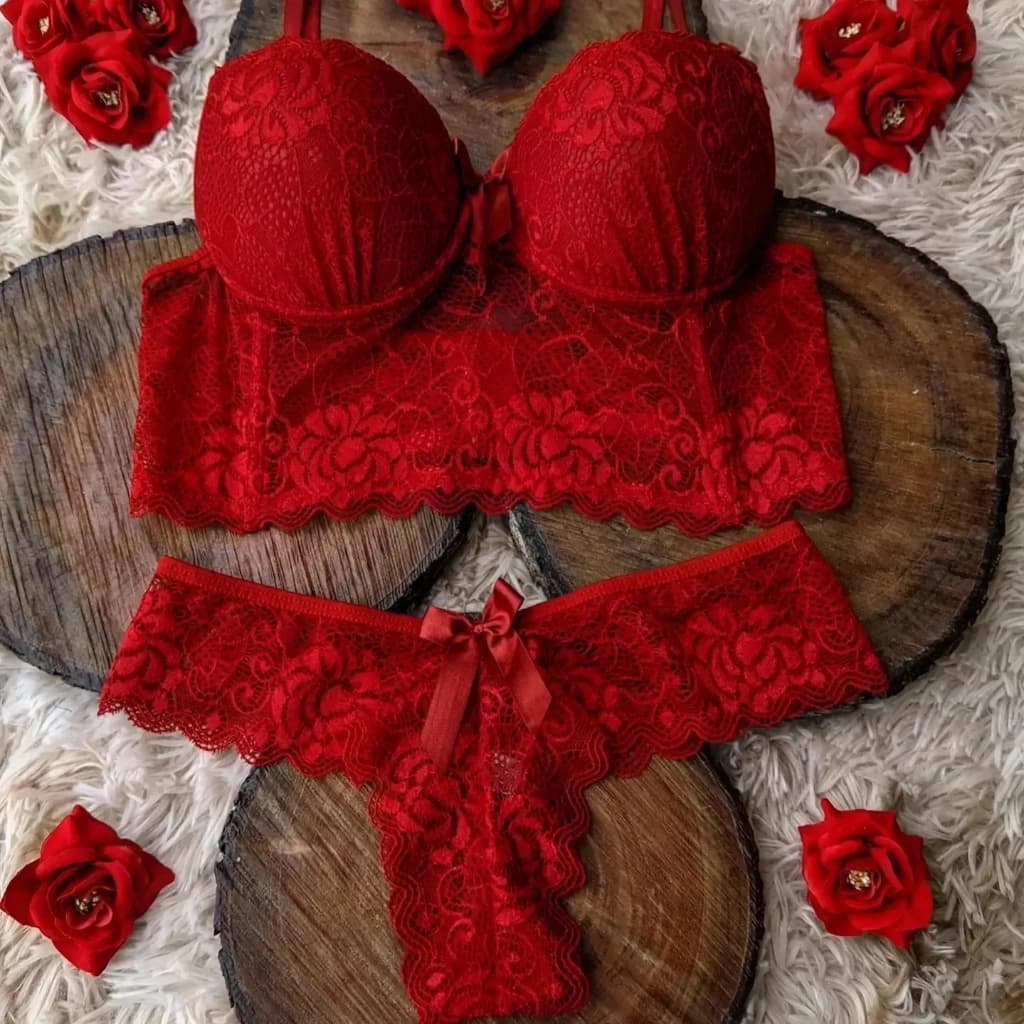 Conjunto Lingerie de Luxo Íris Calcinha e Sutiã Soutien Fio Dental