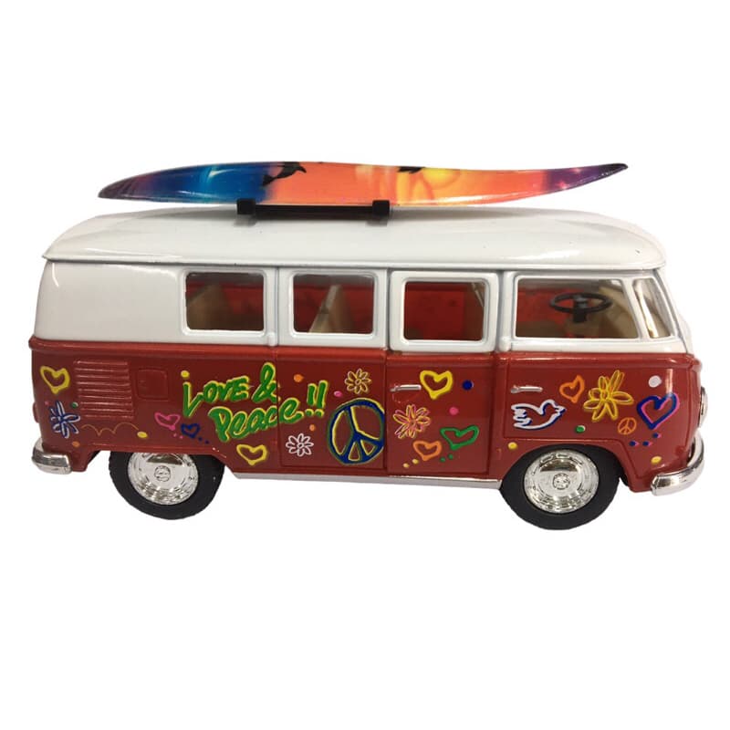 Minitaura carrinho Colecao Classical Bus 1962 kombi com prancha desenhos Kinsmart