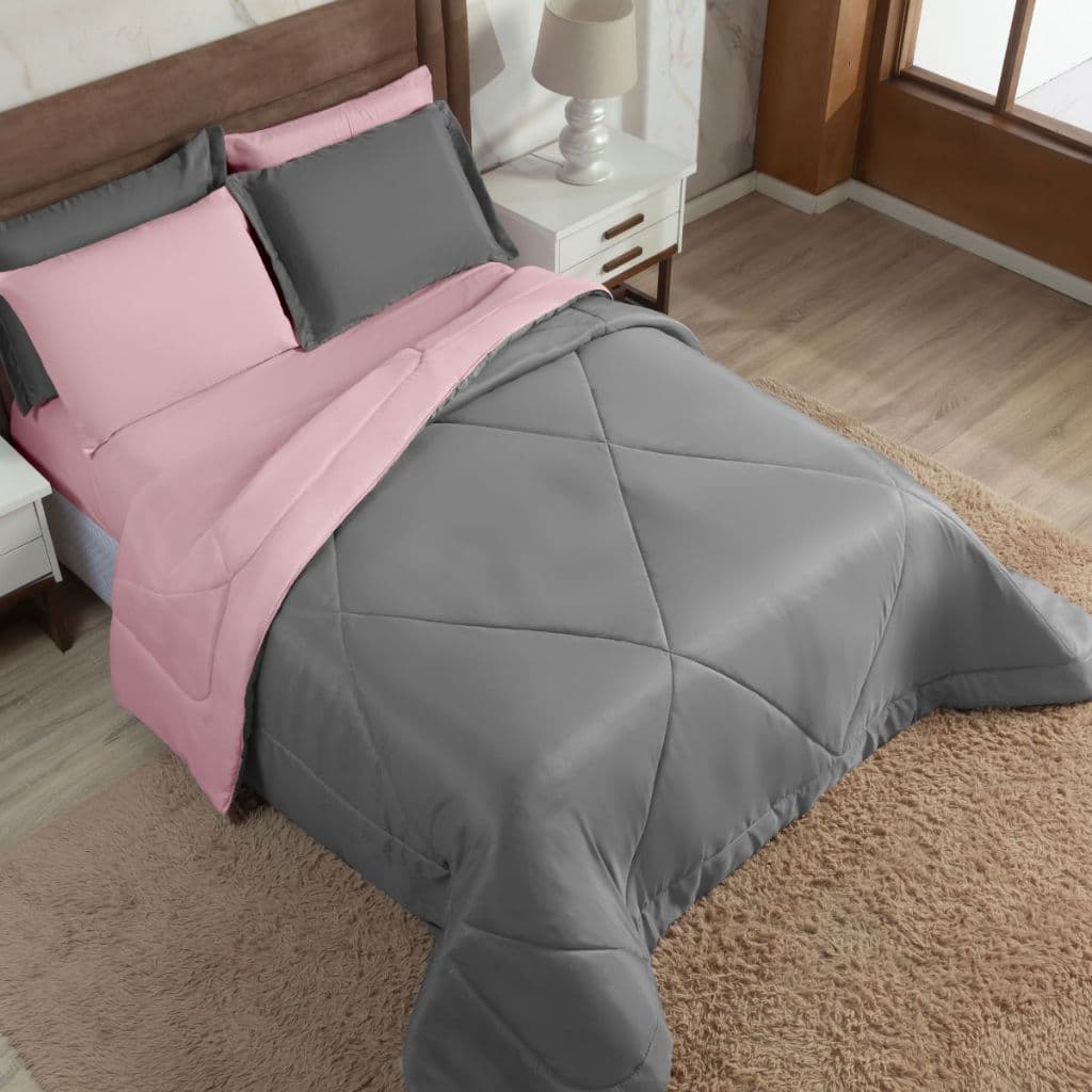 Kit Edredom Casal Queen Dupla Face Cobre Leito Tecido Toque Macio