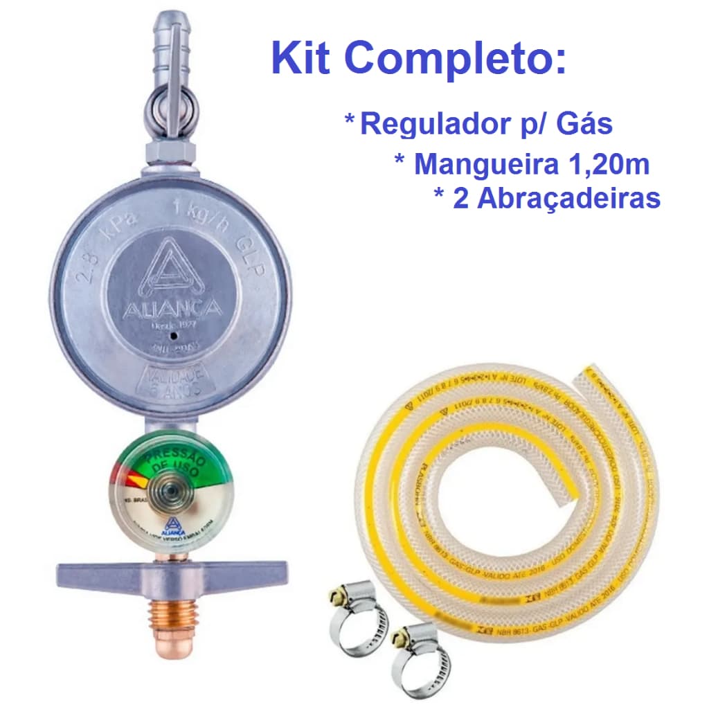 Regulador Gás Manômetro Aliança Kit completo com Mangueira
