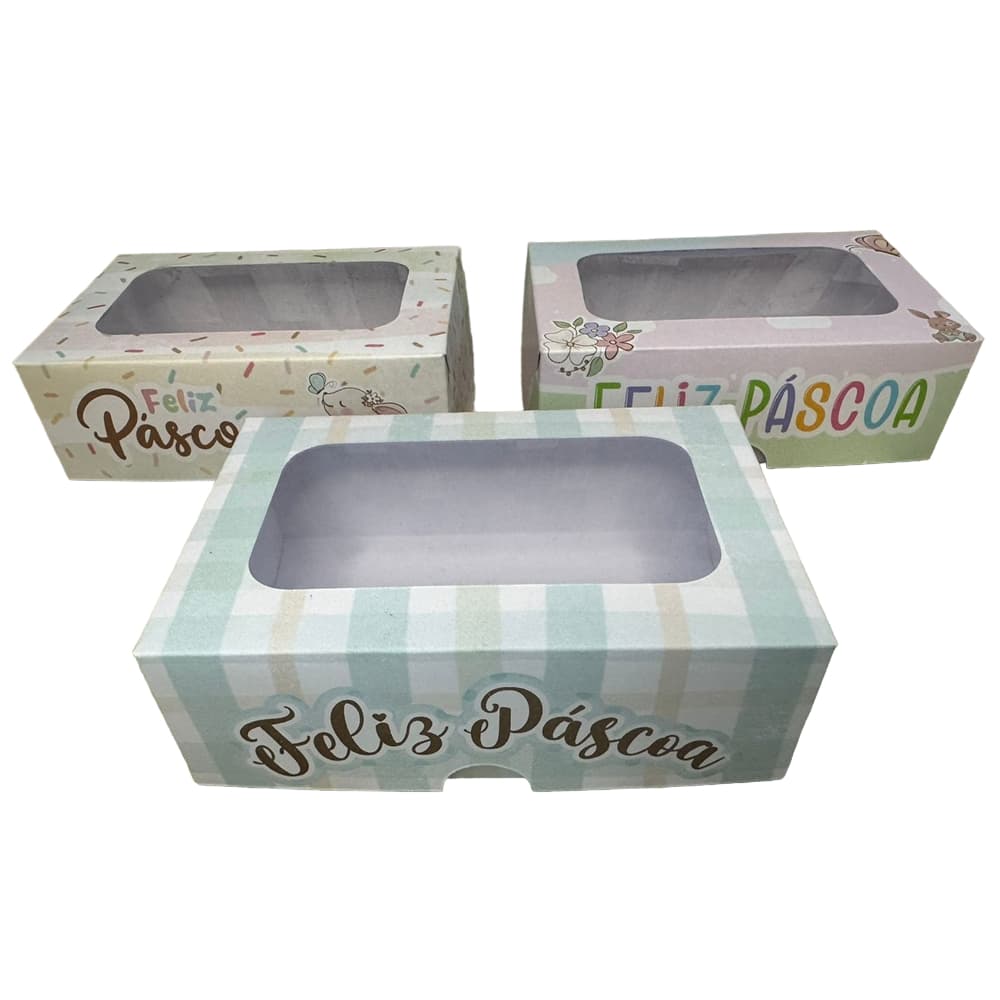 10 Caixas Para 6 Doces Embalagem Com visor Tema Feliz Páscoa