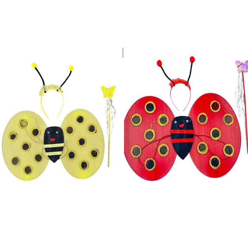 Kit Fantasia de Abelha e joaninha Asa Tiara Varinha Festa Carnaval