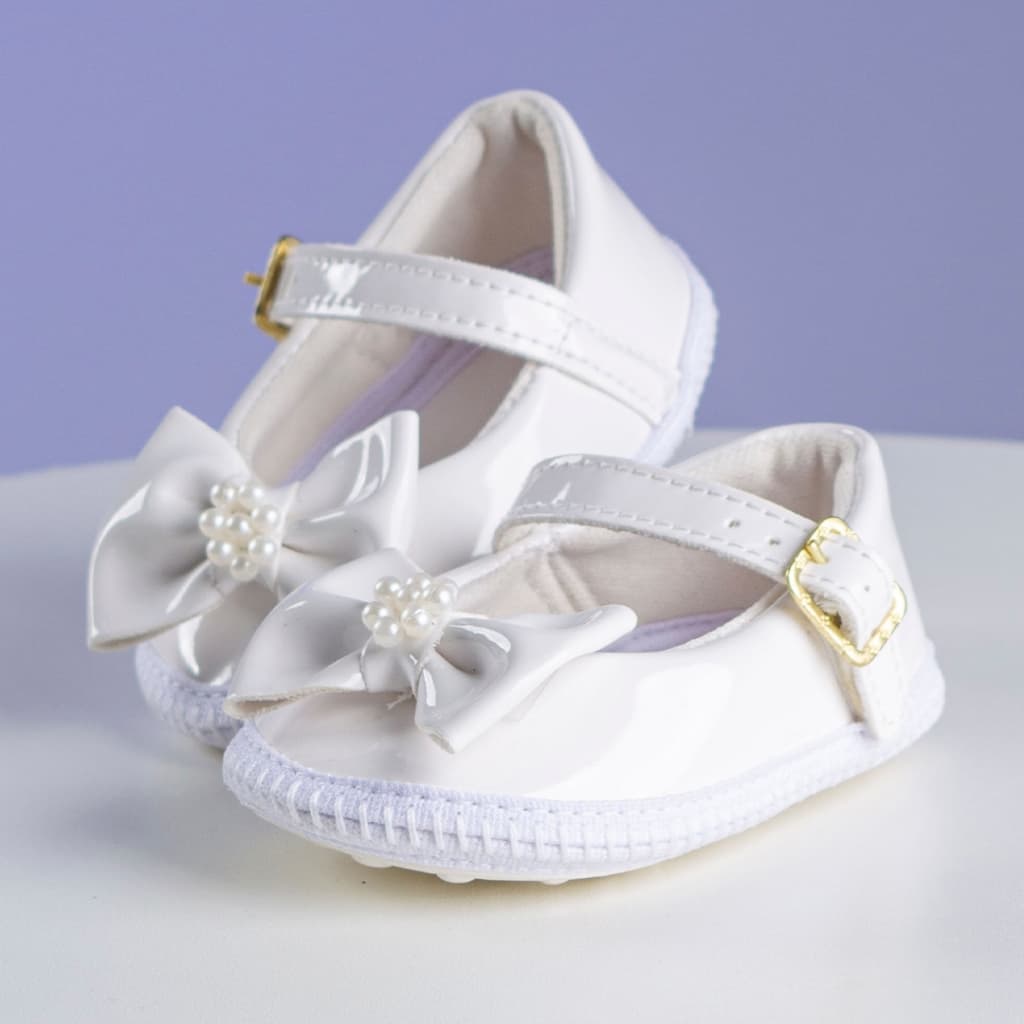 Sapatilha Infantil Bebê Menina Laço com Pérola Batizado Festa Benne Kids Promoção Natal Ano Novo