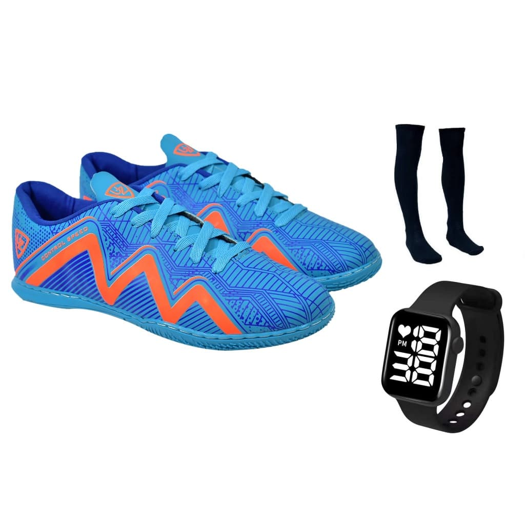 Chuteira Futsal Salão Quadra Nova 1000 Adulto Infantil Confortável Solado Costurado Meião Relógio