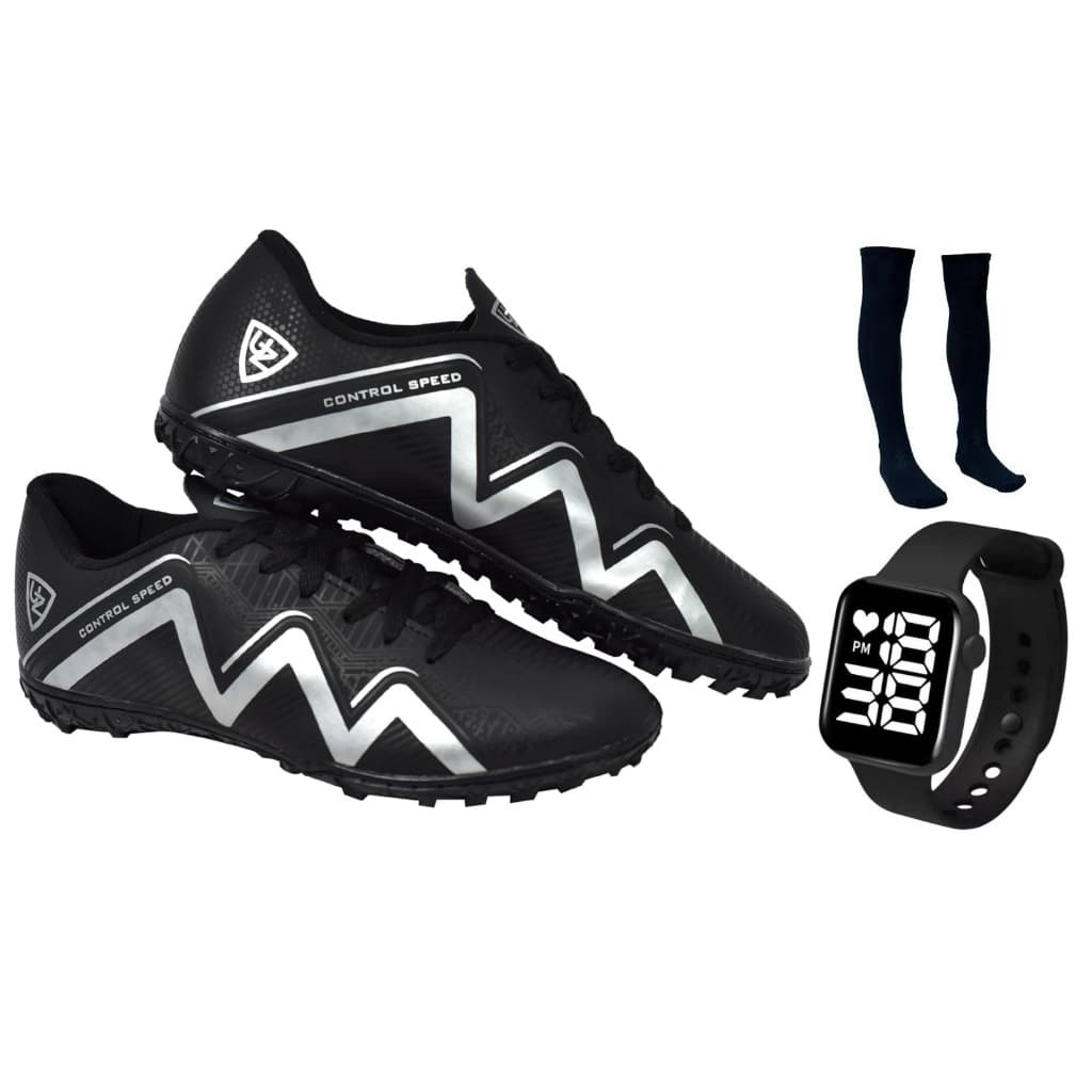 Chuteira Society Nova Adulto Infantil 1000 Campo Sintético Confortável Sola Costurado Meião Relógio