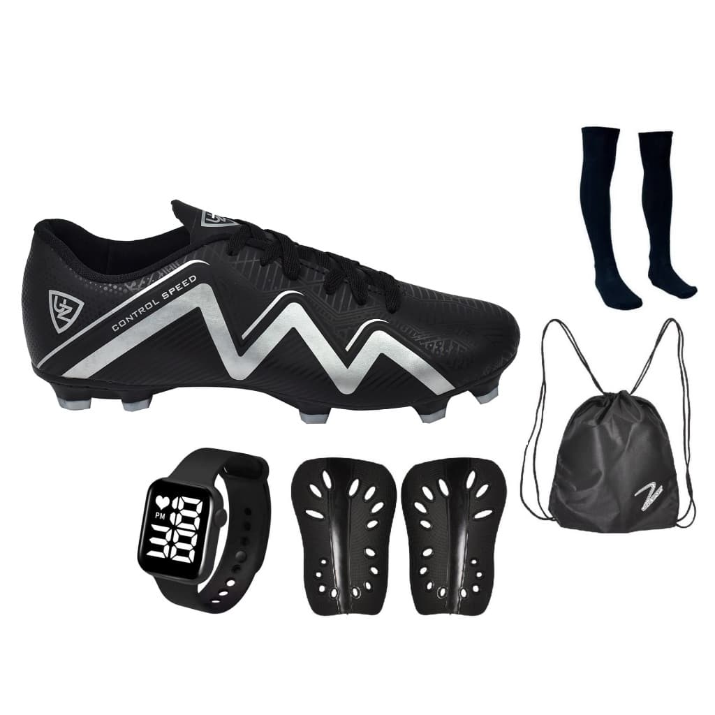 Chuteira Campo Nova Adulto Infantil Confortável 1000 Meião Relógio Caneleira Mochila Uzze Sport