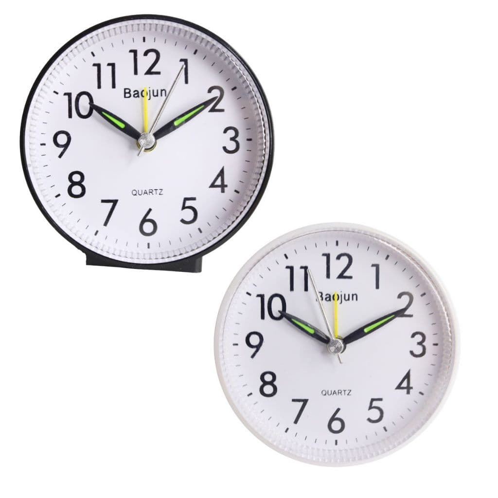 Relogio Despertador Redondo de Mesa Simples Minimalista Presente Branco Preto Alarme Tic Tac