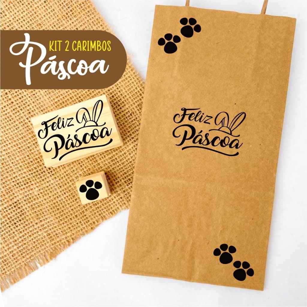 🍩 Kit 2 Carimbos Artesanais de Páscoa decorativo para sacola kraft embalagem caixa tag tecido