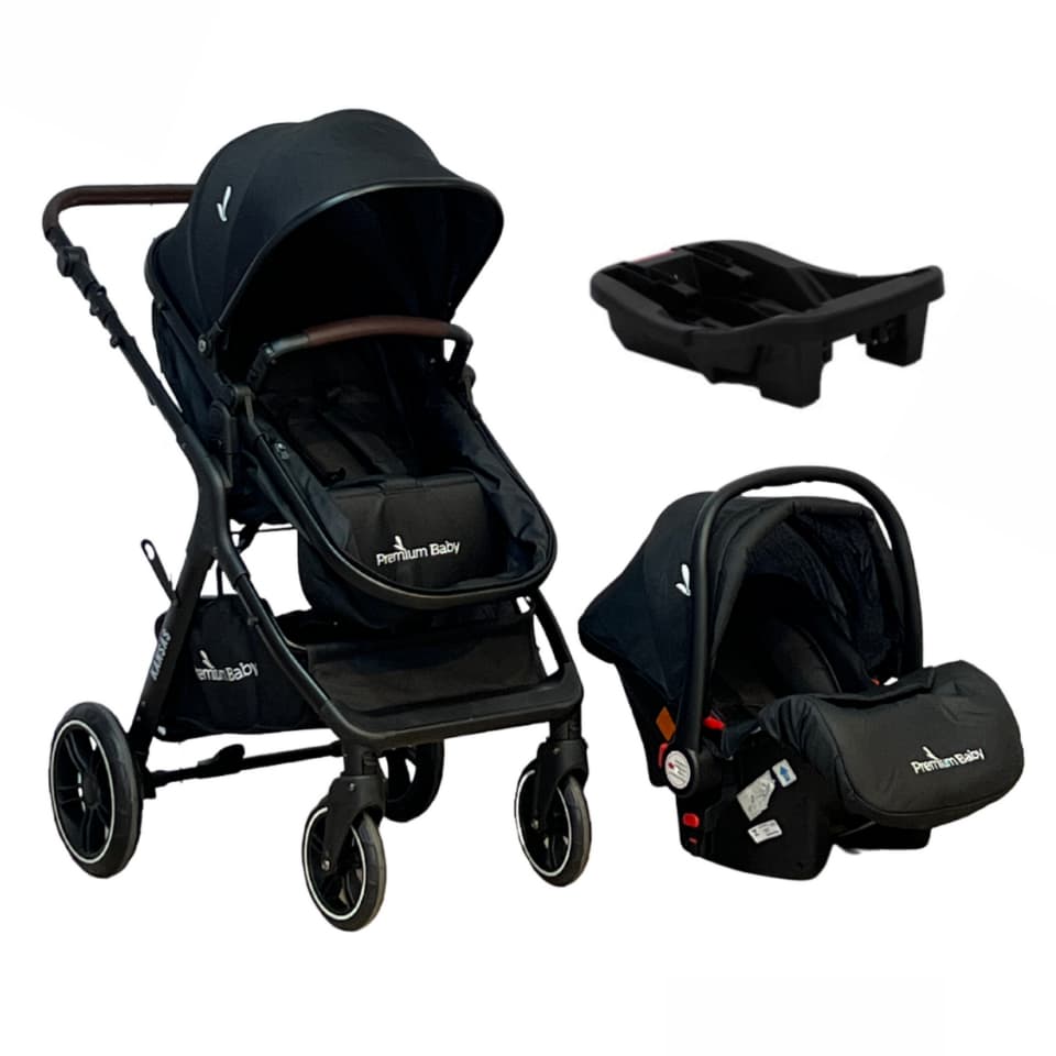 Carrinho E Bebê Conforto Travel System Moisés Kansas Black/Preto Cor Do Chassi Preto Premium Baby