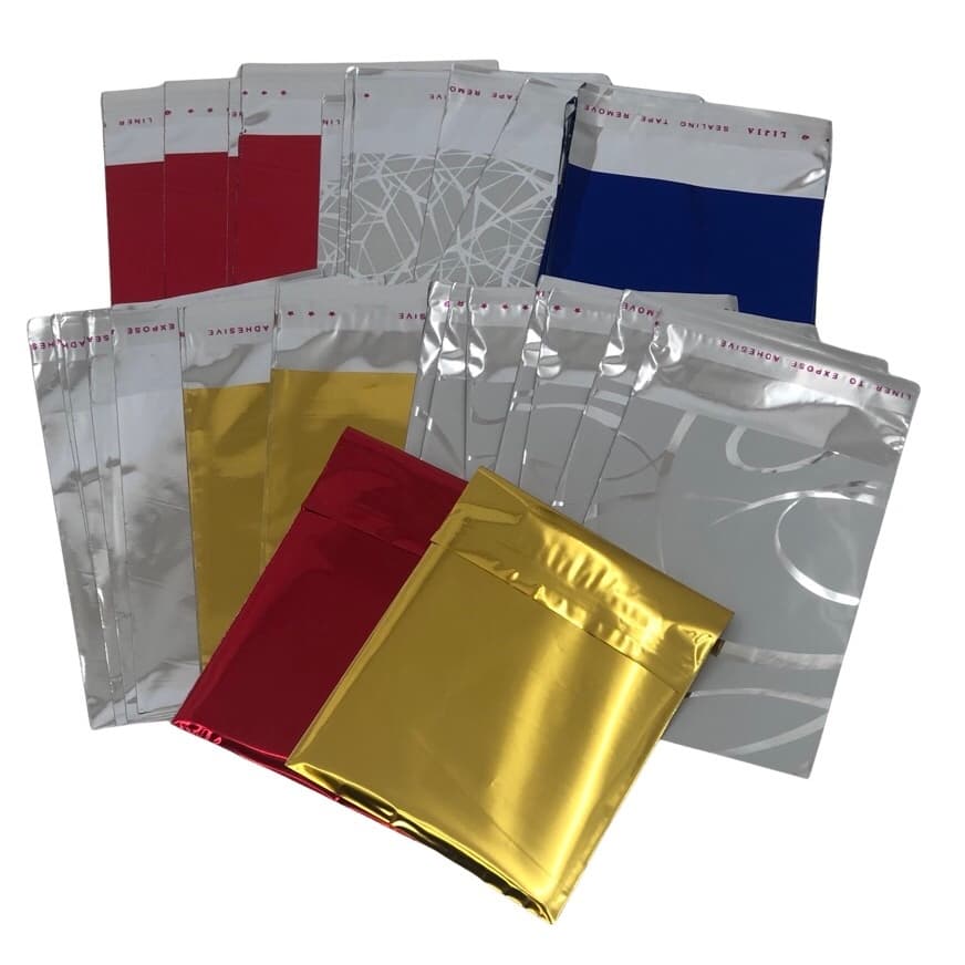 100 Sacos de presente metalizado 8x10cm adesivado