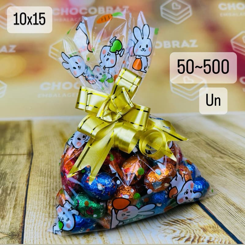 KIT sacos celofane PASCOA decorado 10x15 embalagem (CHOCO)