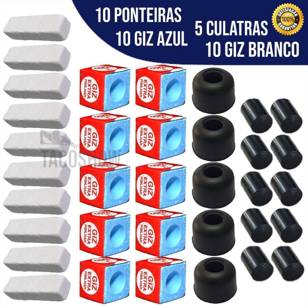 10 Ponteiras Virola Rista 10 Giz Azul Bar Para Taco Bilhar 10 Giz Branco Quadrado 5 Culatras Borracha Sinuca