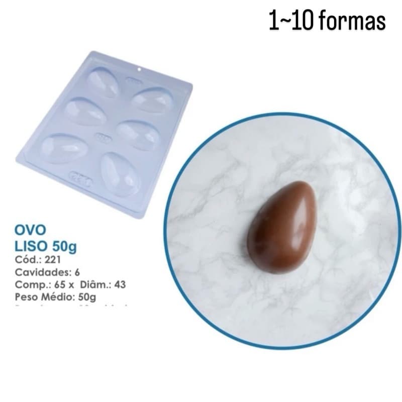 1~10 Forma Simples Ovo Liso 50g 221 ou 10584 (J9) em Acetato BWB Para Bombom e Doces de Chocolate e Confeitaria Páscoa