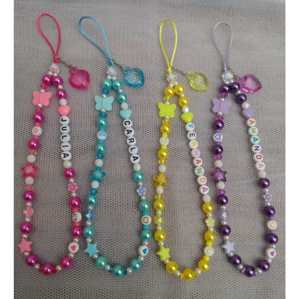 Phone strap salva celular com nome miçangas personalizado