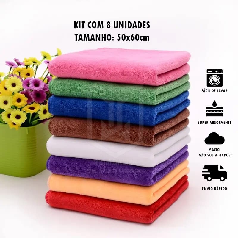 Kit 8 Panos de Chão de Microfibra 50x60cm