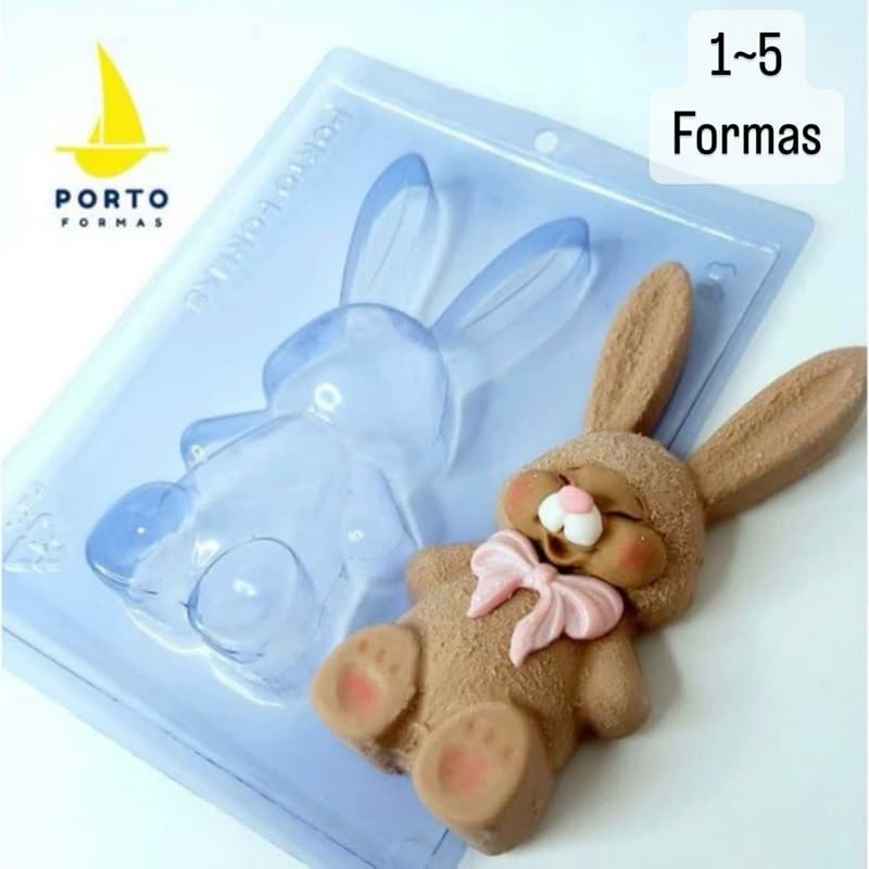 1~5 FORMA PORTO COM SILICONE (3 PARTES) P/ CHOCOLATE COELHO RECHEADO (CHOCO)