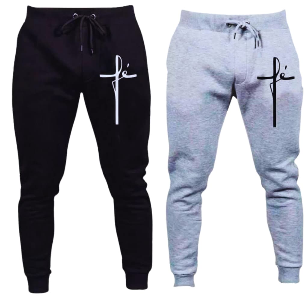 Kit 2 Calça Jogger Moletom Deus Fé Religião Gospel Masculino Academia Promoção Envio Rapído