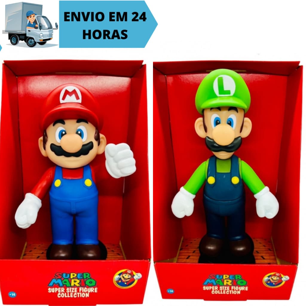 Combo Kit 2 Bonecos Mario e Luigi Vinil Collection Brinquedo Jogo 23cm Colecionável Brinquedo