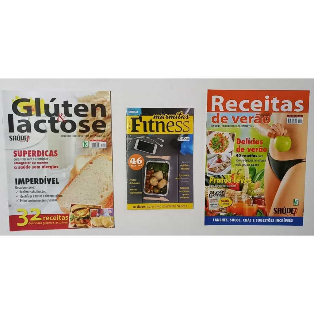 Kit 3 Revistas SAÚDE e FITNESS Marmita Fitness GLÚTEN & Lactose Receitas de Verão