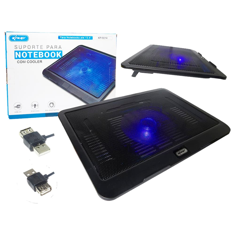 Base com Cooler para Notebook  Silencioso led Azul 700 RPM Alto Desempenho até 15,4 Polegadas