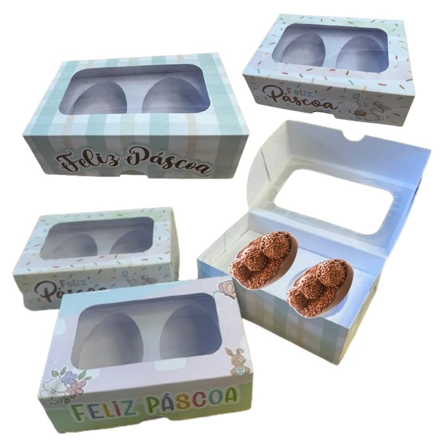 Caixa para Ovo de Colher 50g Degustação com duas cavidades Páscoa com visor em acetato