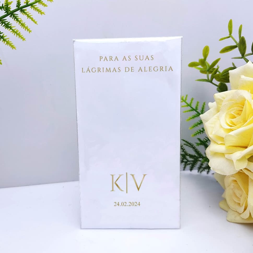 Lenços Lágrimas de Alegria Personalizado Casamento Minimalista Preto Branca