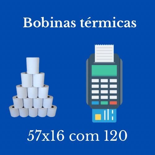 Bobina térmica branca 57x16 caixa c/ 120 rolos.