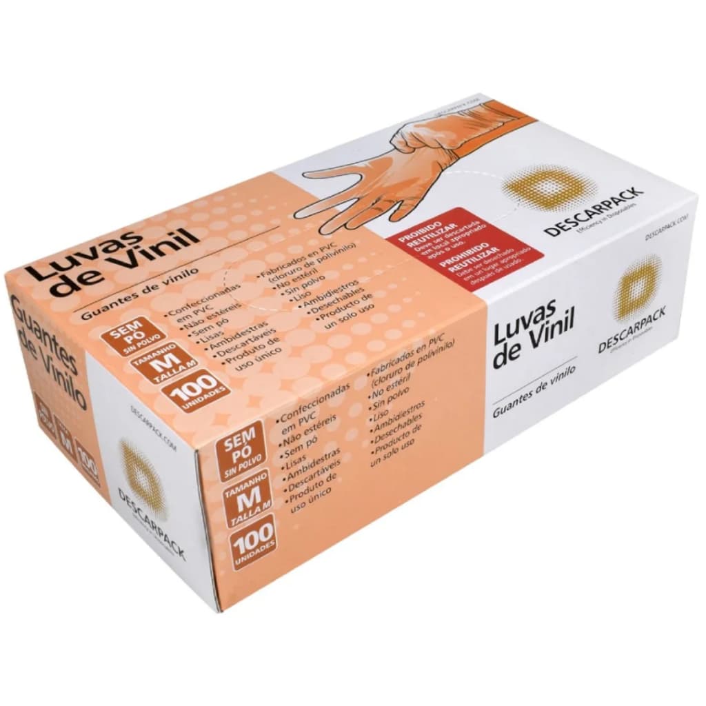 Luva de Vinil Sem Pó Descarpack M 100 Unidades