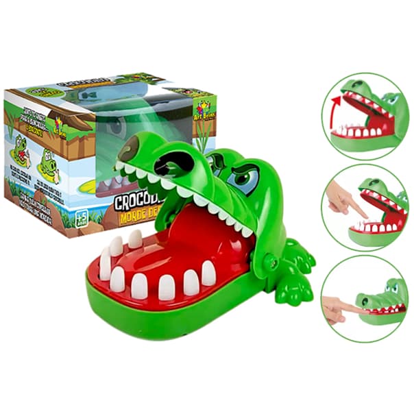 BRINQUEDO INFANTIL CROCODILO DENTISTA MORDE DEDO JACARÉ APERTA DENTE ORIGINAL GRANDE JOGO INTERATIVO DE MESA TABULEIRO