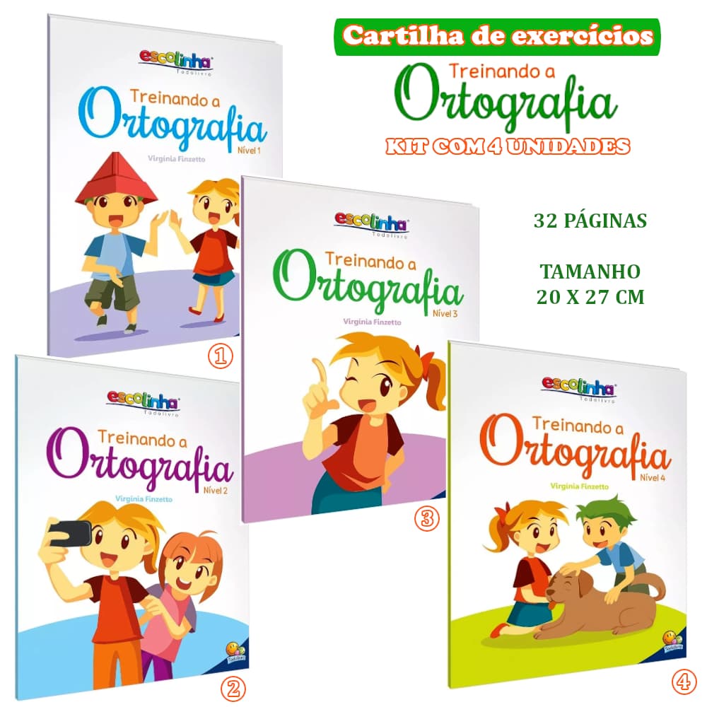 Cartilha de Alfabetização e Exercícios - TREINANDO A ORTOGRAFIA - Kit com 4 unidades - 32 páginas