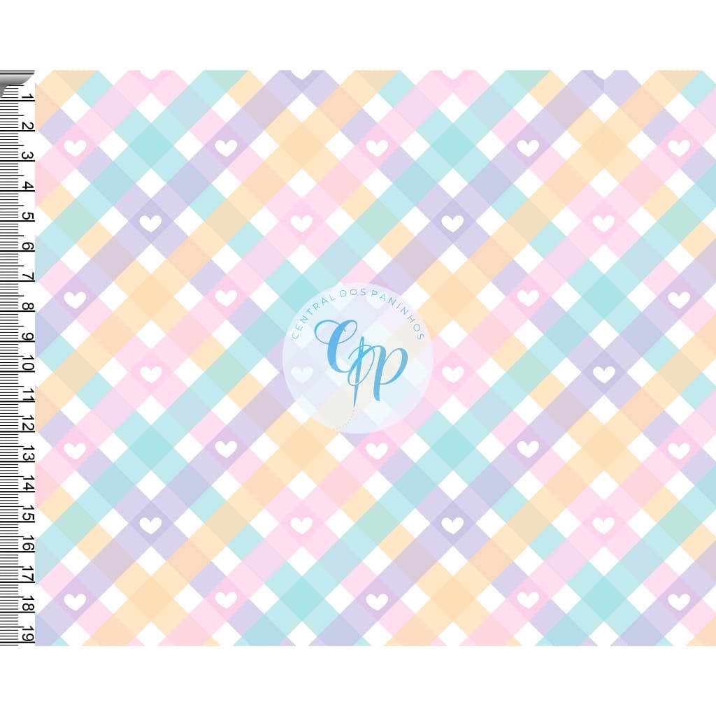 Tecido tricoline, microfibra ou gabardine - Xadrez - lilás, rosa e amarelo - corações - 0.50CM