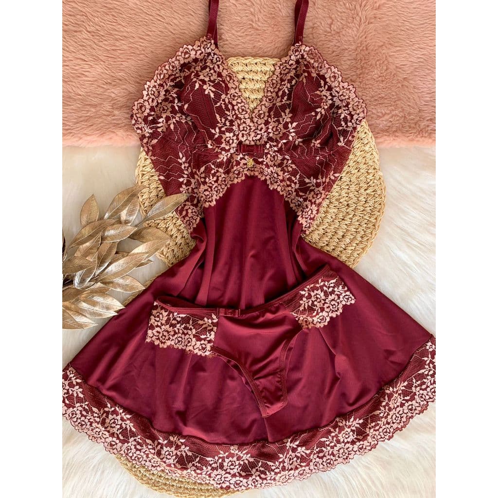 Camisola Sexy de Luxo Feminina com Renda Bicolor Sensual